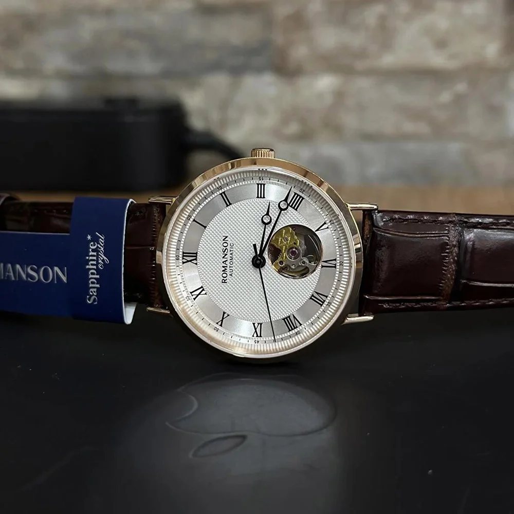 Romanson Men's Silver Dial Automatic Leather Strap Watch - Image 2