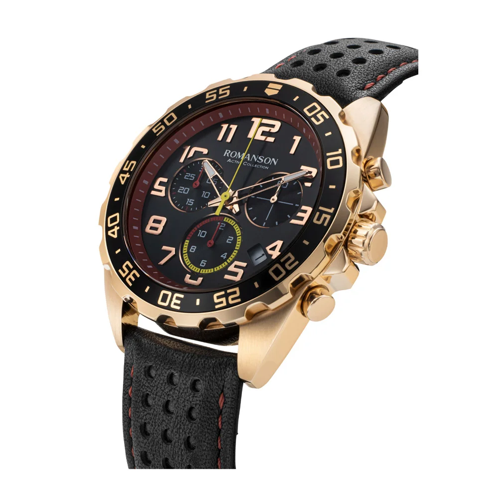 Romanson Black Dial Analog Leather Strap Chronograph Watch for Men - Image 3
