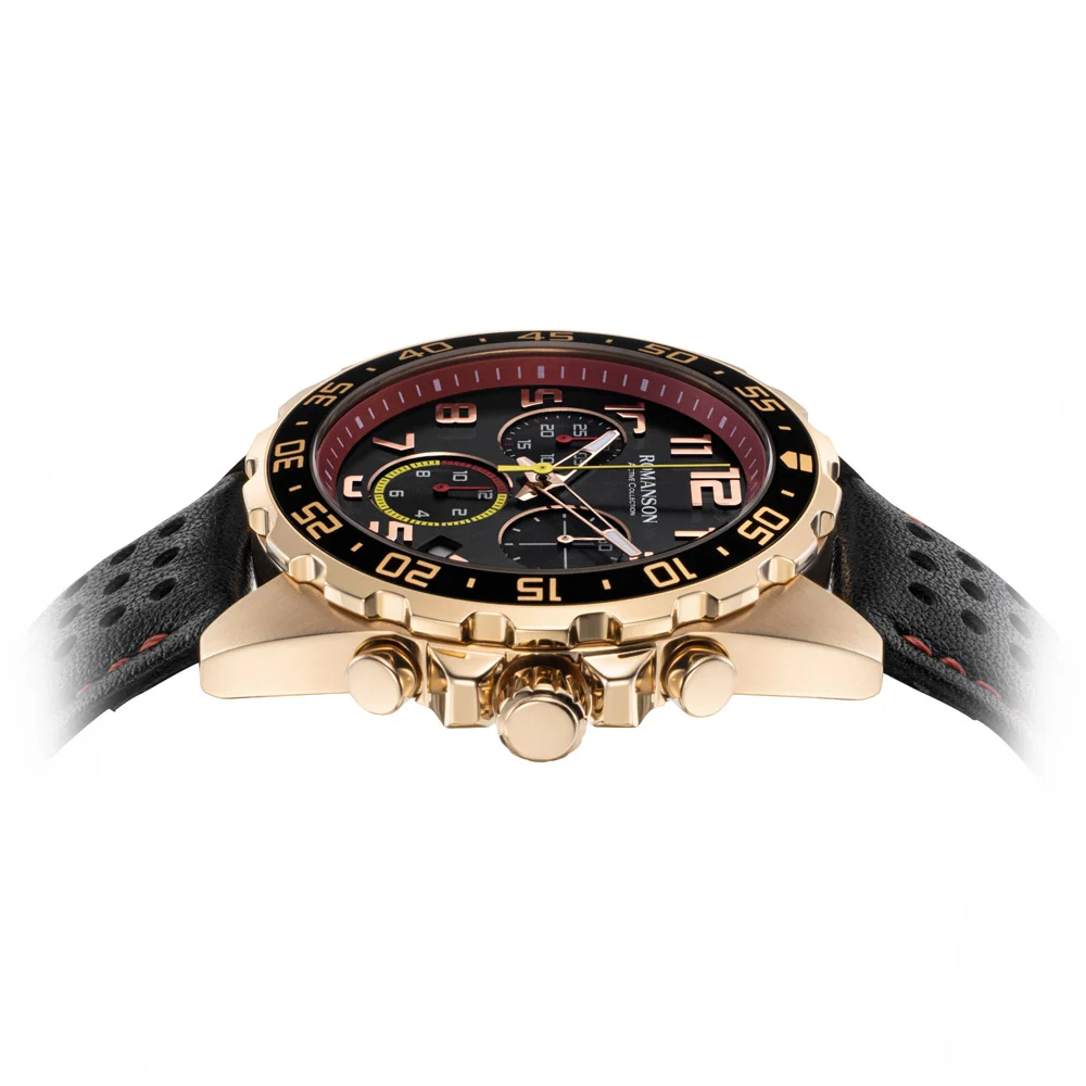 Romanson Black Dial Analog Leather Strap Chronograph Watch for Men - Image 4
