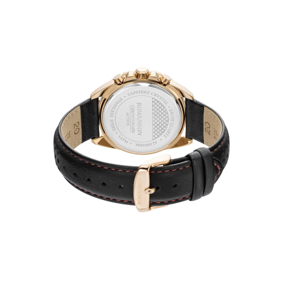 Romanson Black Dial Analog Leather Strap Chronograph Watch for Men - Image 5