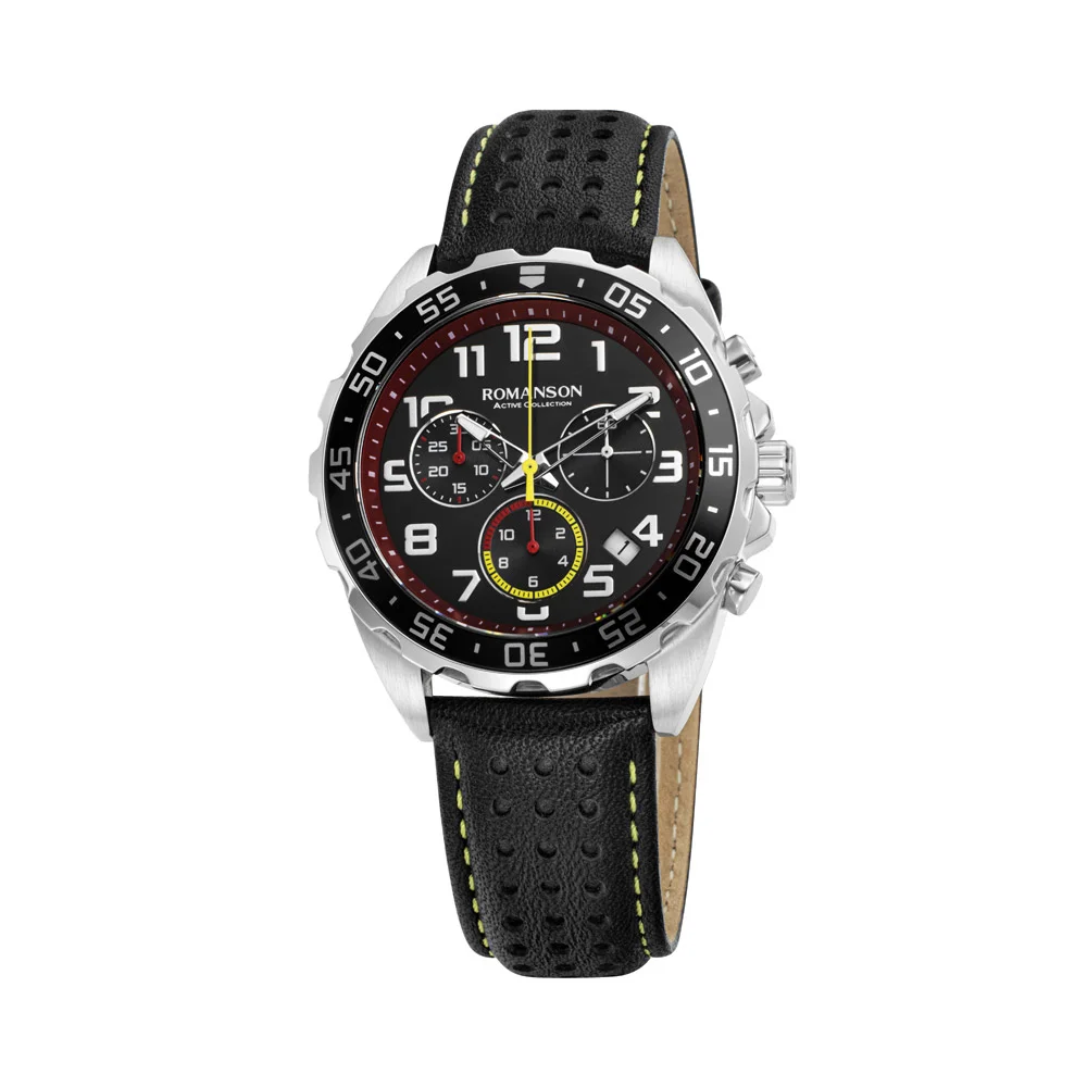 Romanson Black Dial Analog Leather Strap Chronograph Watch for Men - Image 7