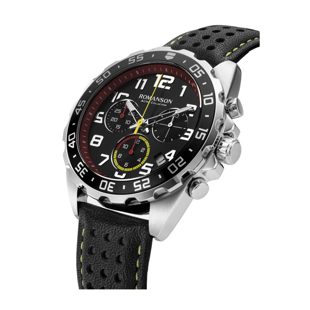 Romanson Black Dial Analog Leather Strap Chronograph Watch for Men - Image 8