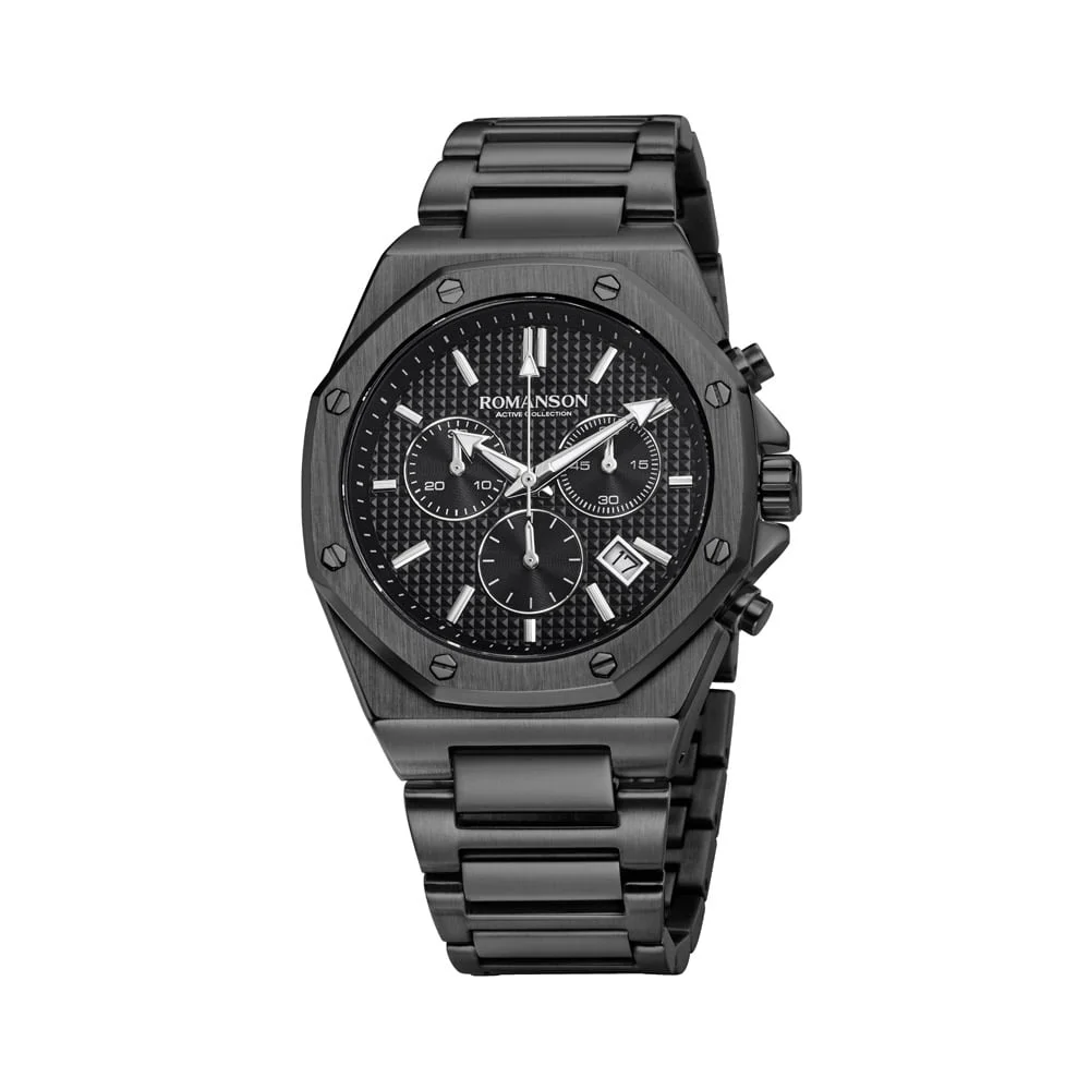 Romanson Black Dial Stainless Steel Strap Chronograph Watch for Men - Image 2