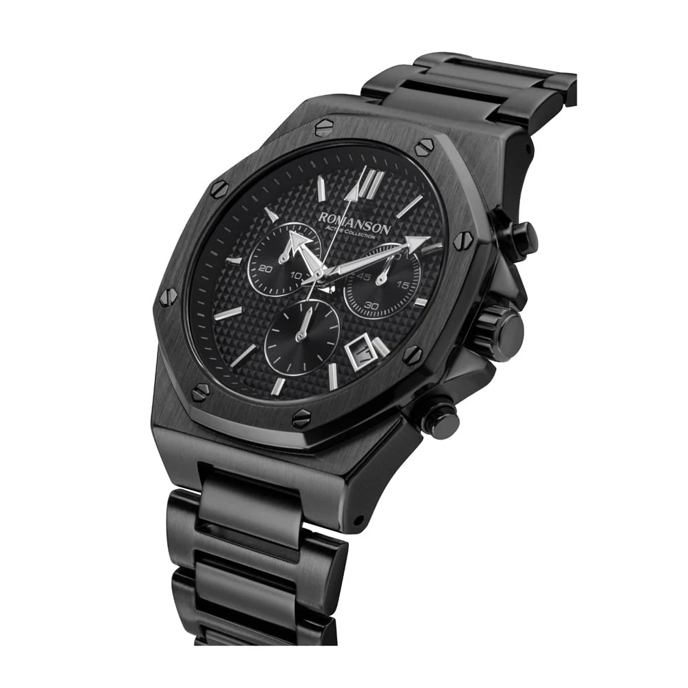 Romanson Black Dial Stainless Steel Strap Chronograph Watch for Men - Image 3