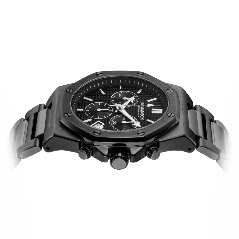Romanson Black Dial Stainless Steel Strap Chronograph Watch for Men - Image 4