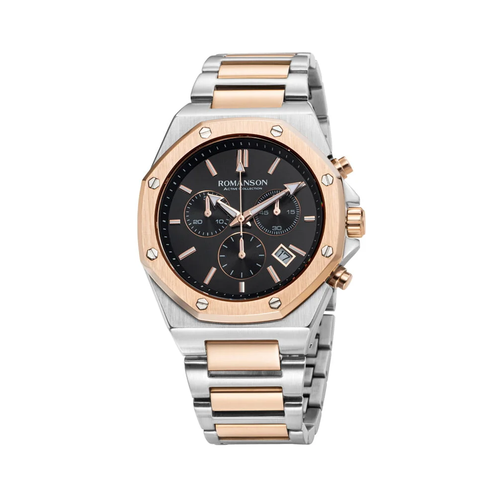 Romanson Black Dial Stainless Steel Strap Chronograph Watch for Men - Image 7