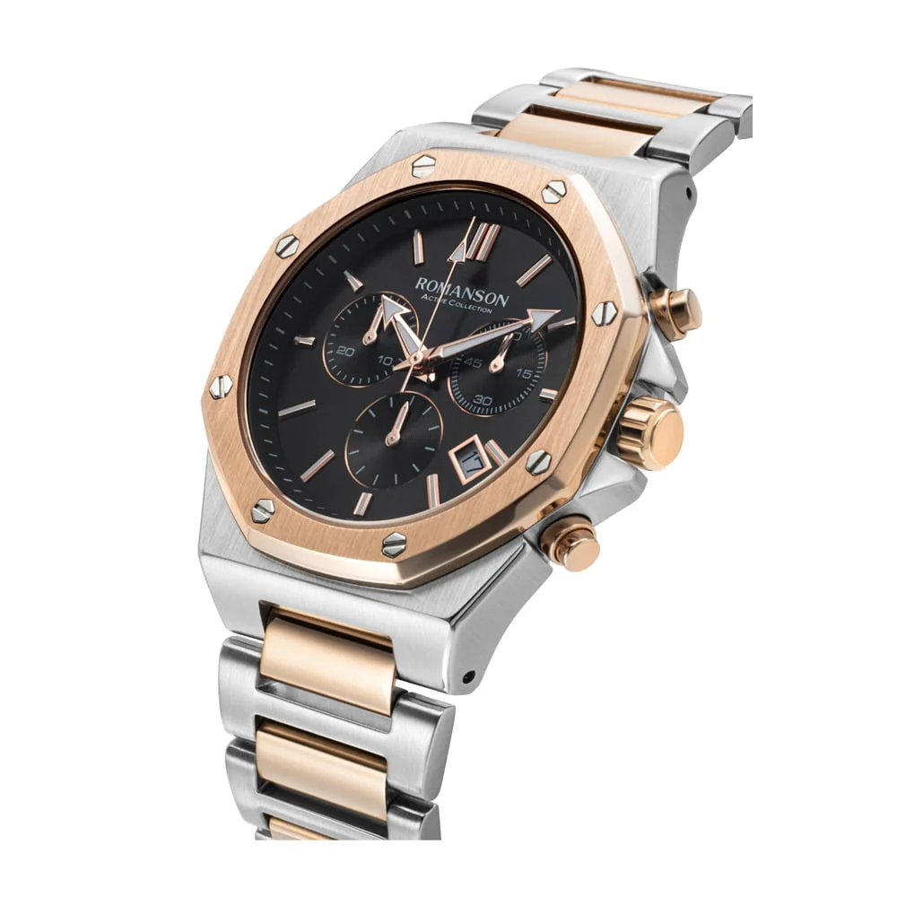Romanson Black Dial Stainless Steel Strap Chronograph Watch for Men - Image 8