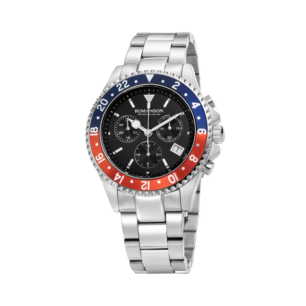 Romanson Black Dial Stainless Steel Strap Chronograph Watch for Men - Image 7