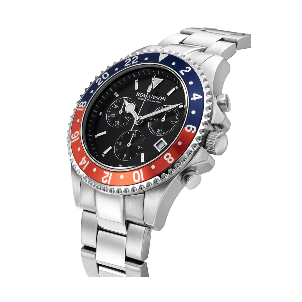 Romanson Black Dial Stainless Steel Strap Chronograph Watch for Men - Image 8