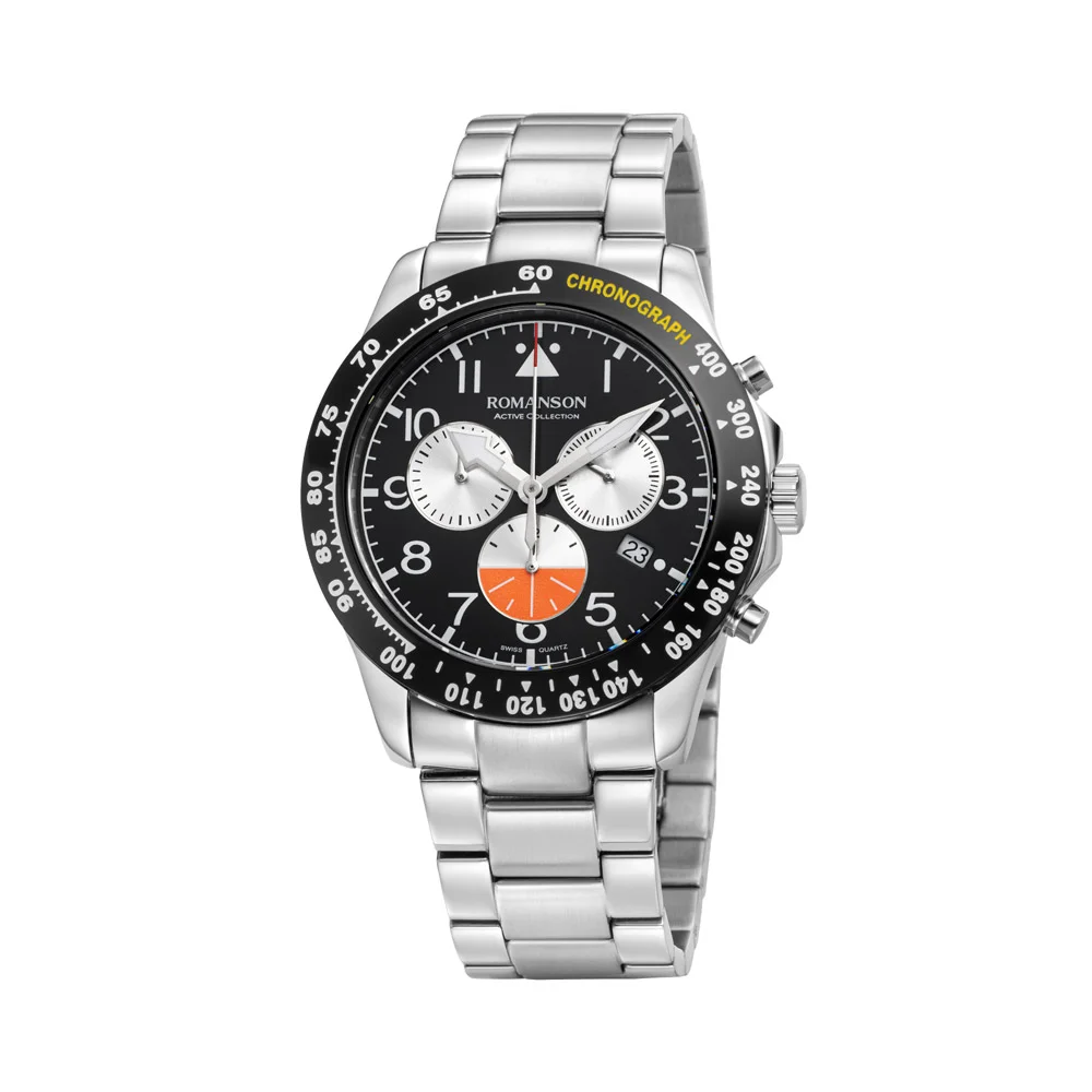 Romanson Black Dial Stainless Steel Strap Chronograph Watch for Men - Image 7