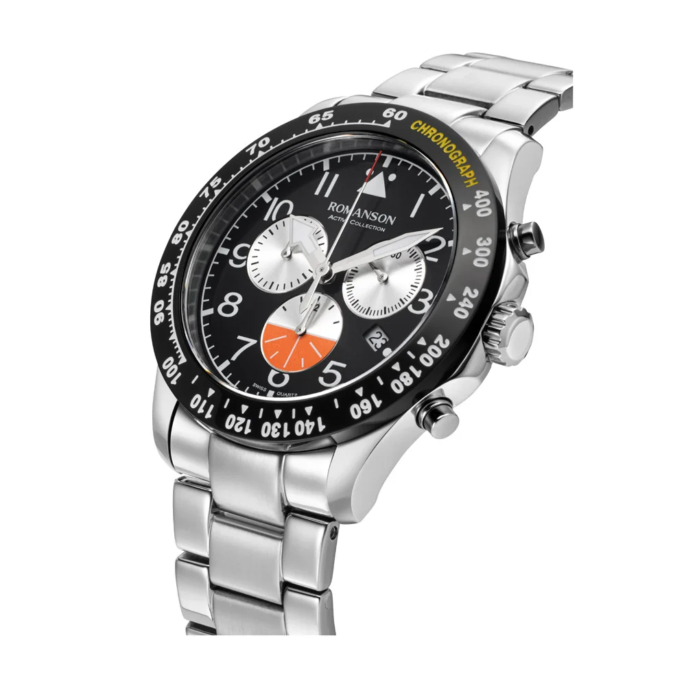 Romanson Black Dial Stainless Steel Strap Chronograph Watch for Men - Image 8