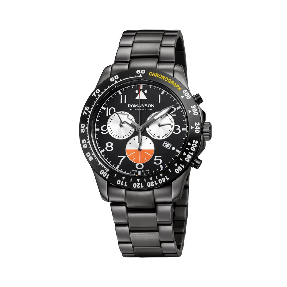 Romanson Black Dial Stainless Steel Strap Chronograph Watch for Men - Image 2