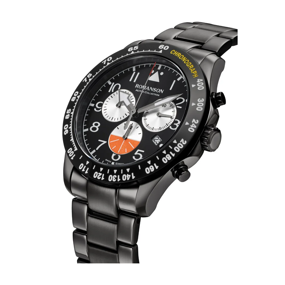 Romanson Black Dial Stainless Steel Strap Chronograph Watch for Men - Image 3