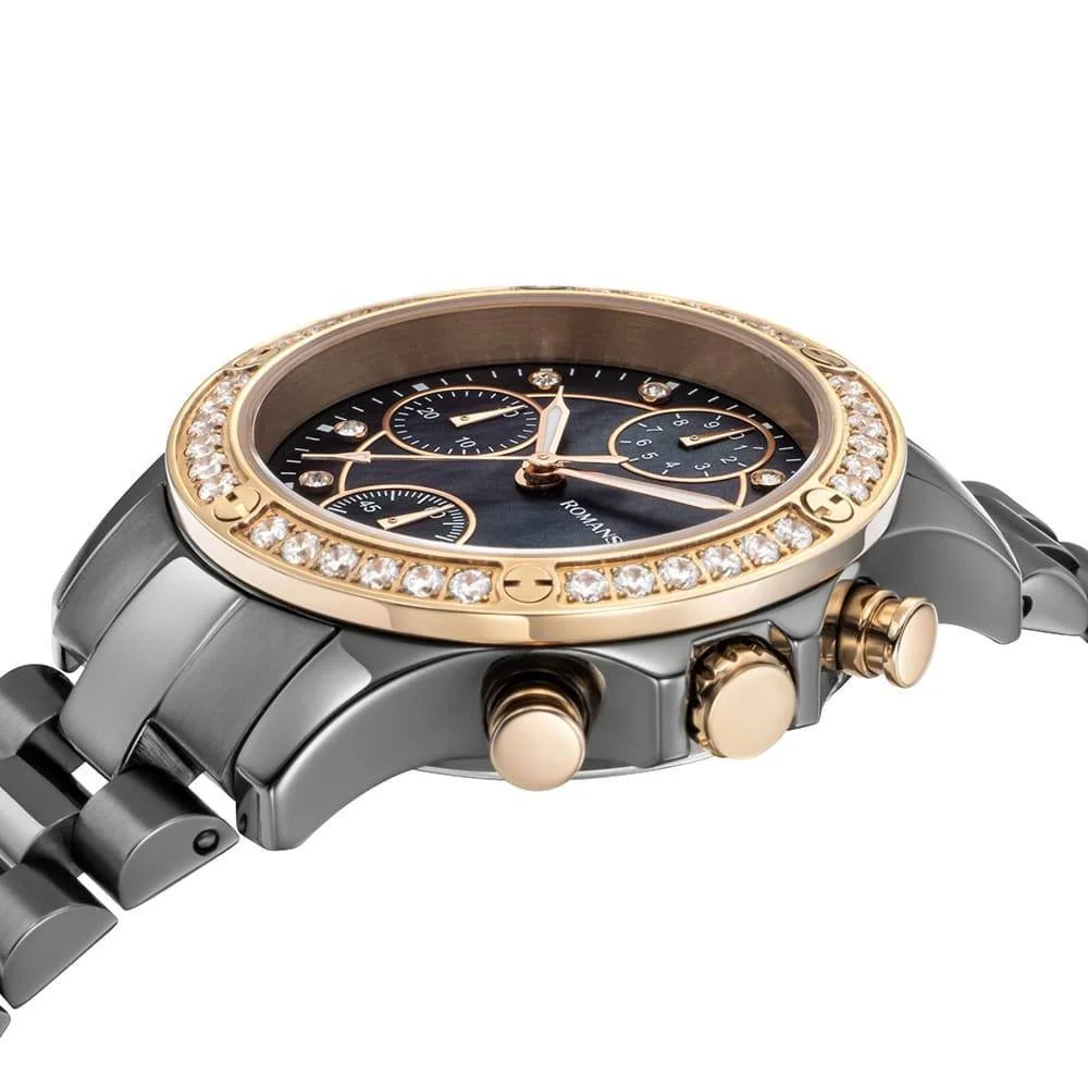 Romanson Women's Black Dial Stainless Steel Strap Chronograph Watch - Image 4