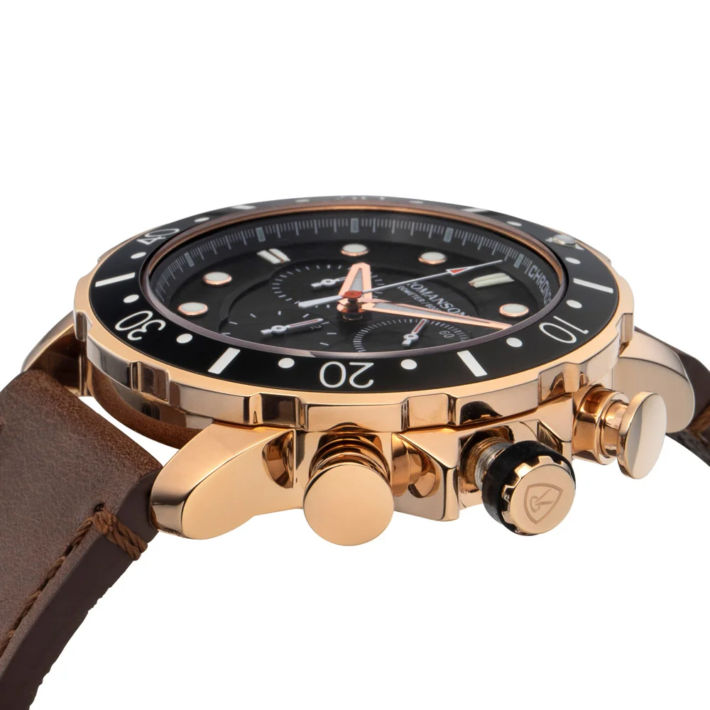 Romanson Black Dial Leather Strap Chronograph Watch for Men - Image 6