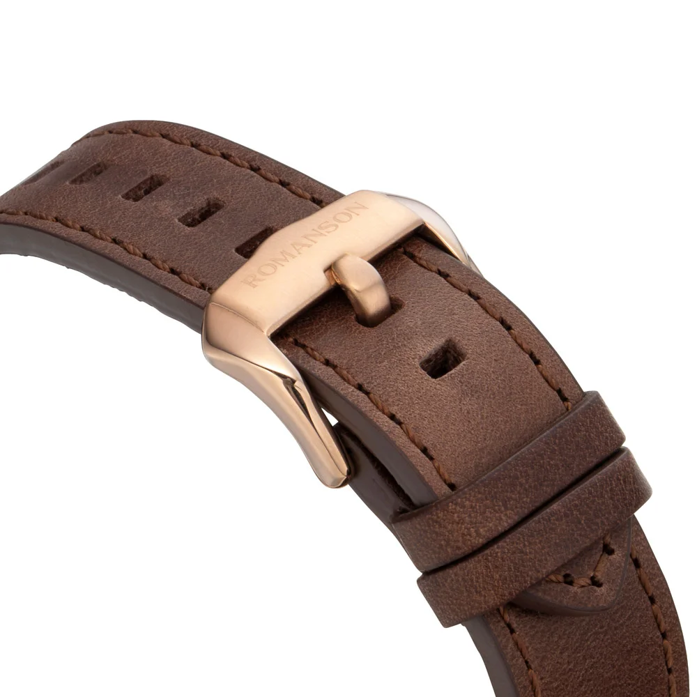 Romanson Black Dial Leather Strap Chronograph Watch for Men - Image 7