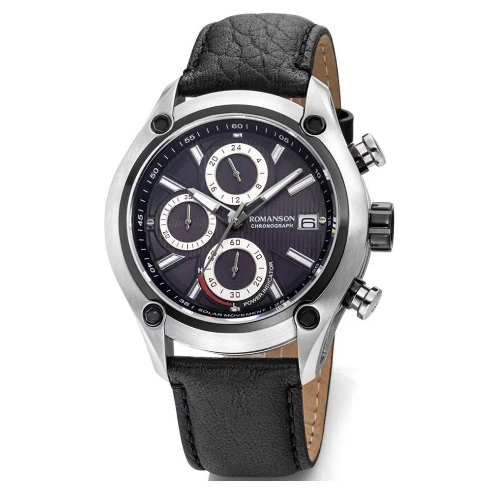 Romanson Leather Strap Solar Powered Chronograph Watch for Men - Image 2