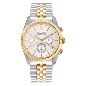 Romanson Silver Dial Stainless Steel Strap Chronograph Watch for Men