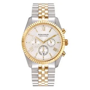Romanson Silver Dial Stainless Steel Strap Chronograph Watch for Men