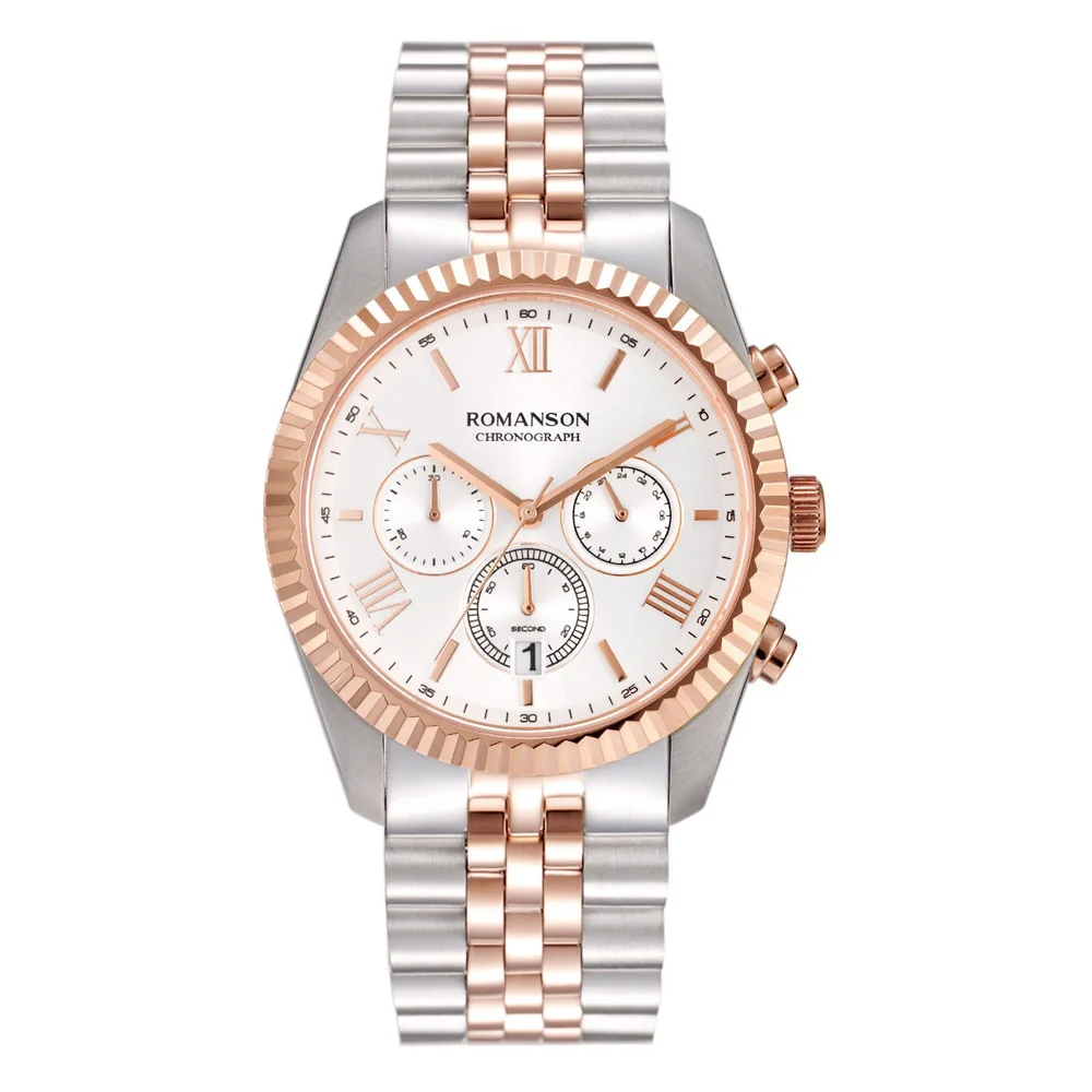 Romanson Silver Dial Stainless Steel Strap Chronograph Watch for Men - Image 4
