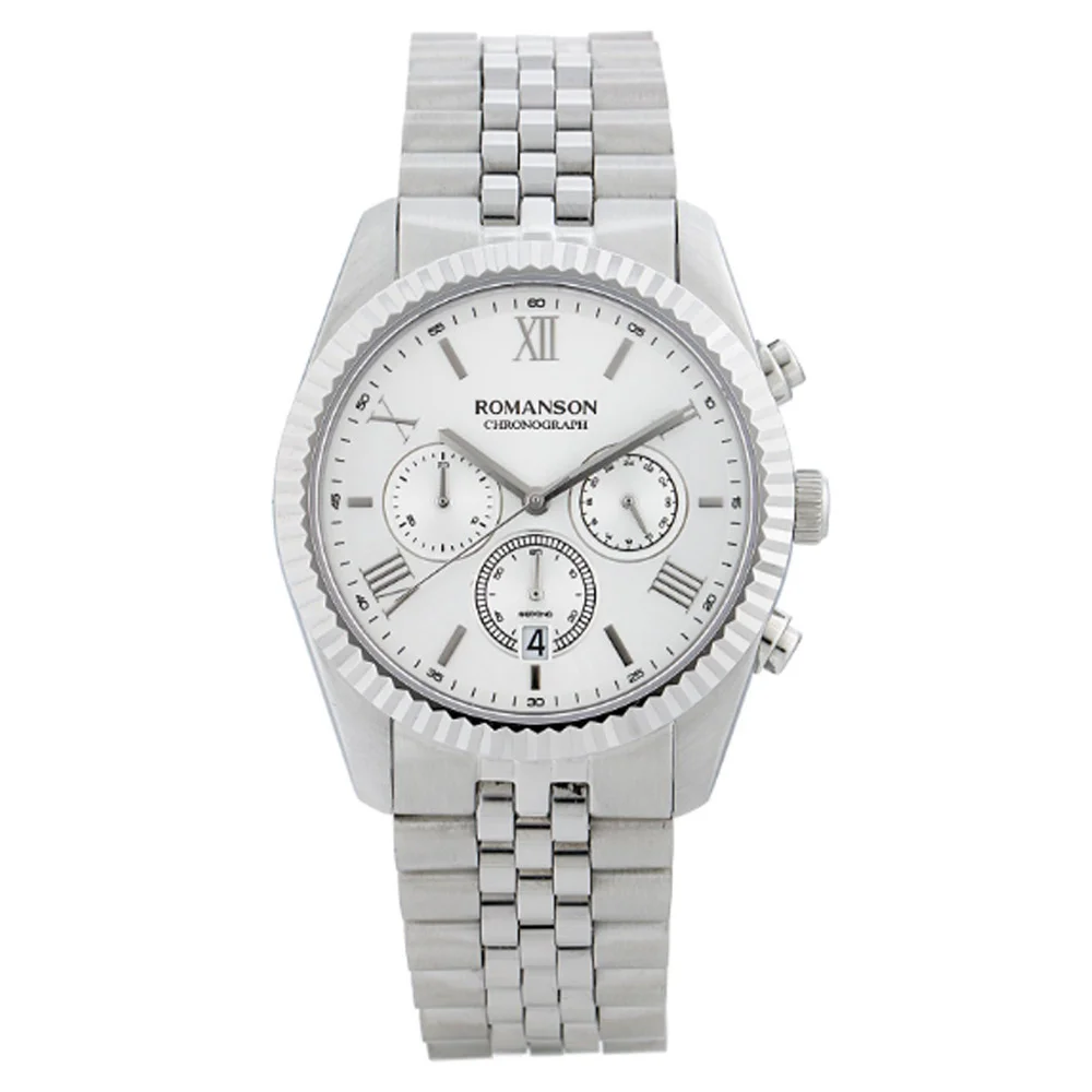 Romanson Silver Dial Stainless Steel Strap Chronograph Watch for Men - Image 3